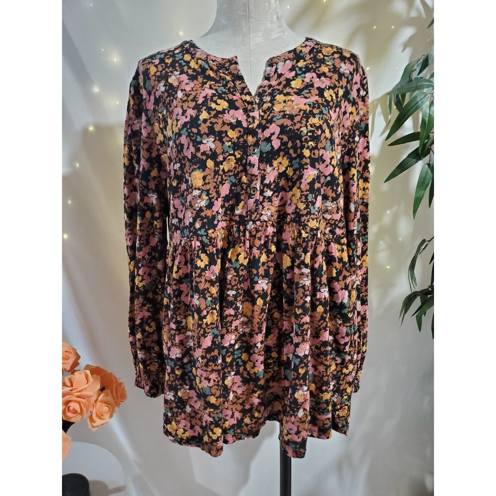 Fatface Womens Floral Babydoll Button Popover Blouse Top Size 14 Cottage Boho